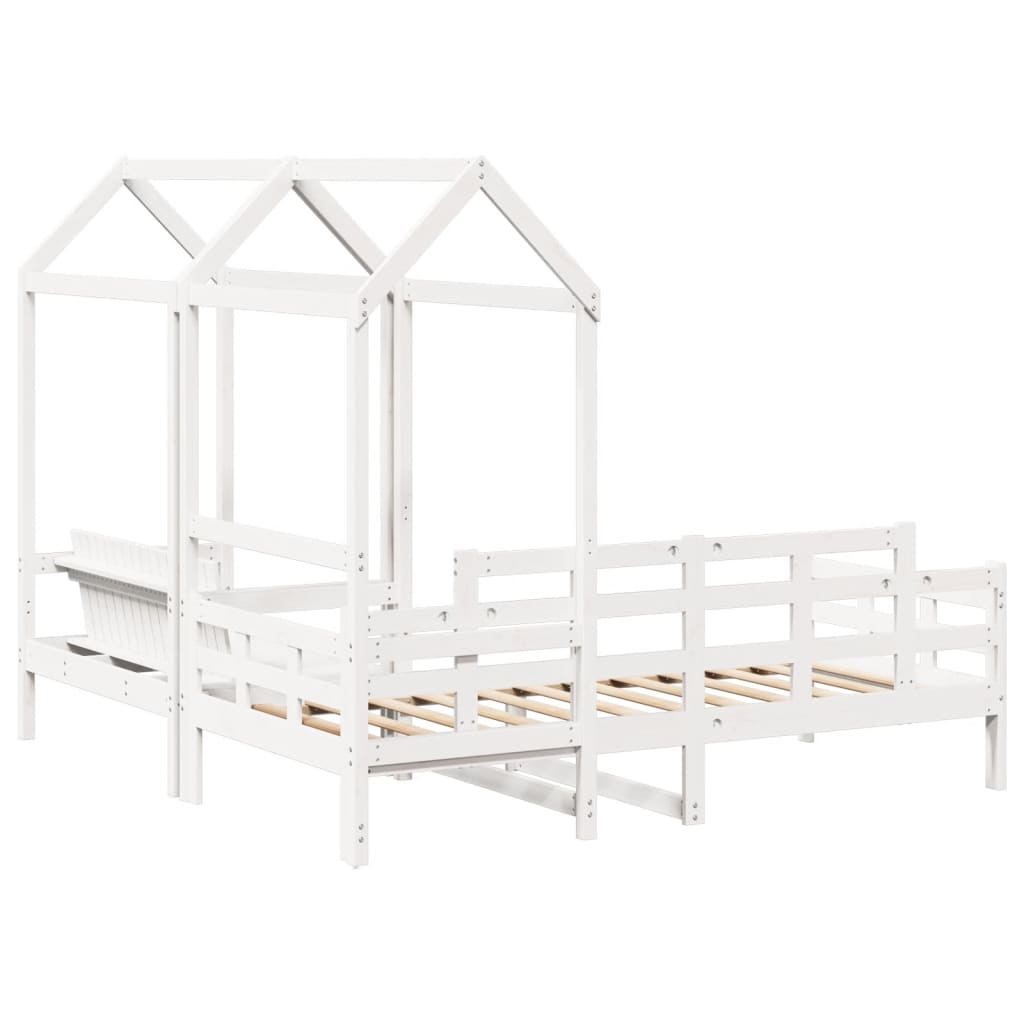 vidaXL Day Bed and Bench Set with Roof without Mattress White 90x190 cm Single