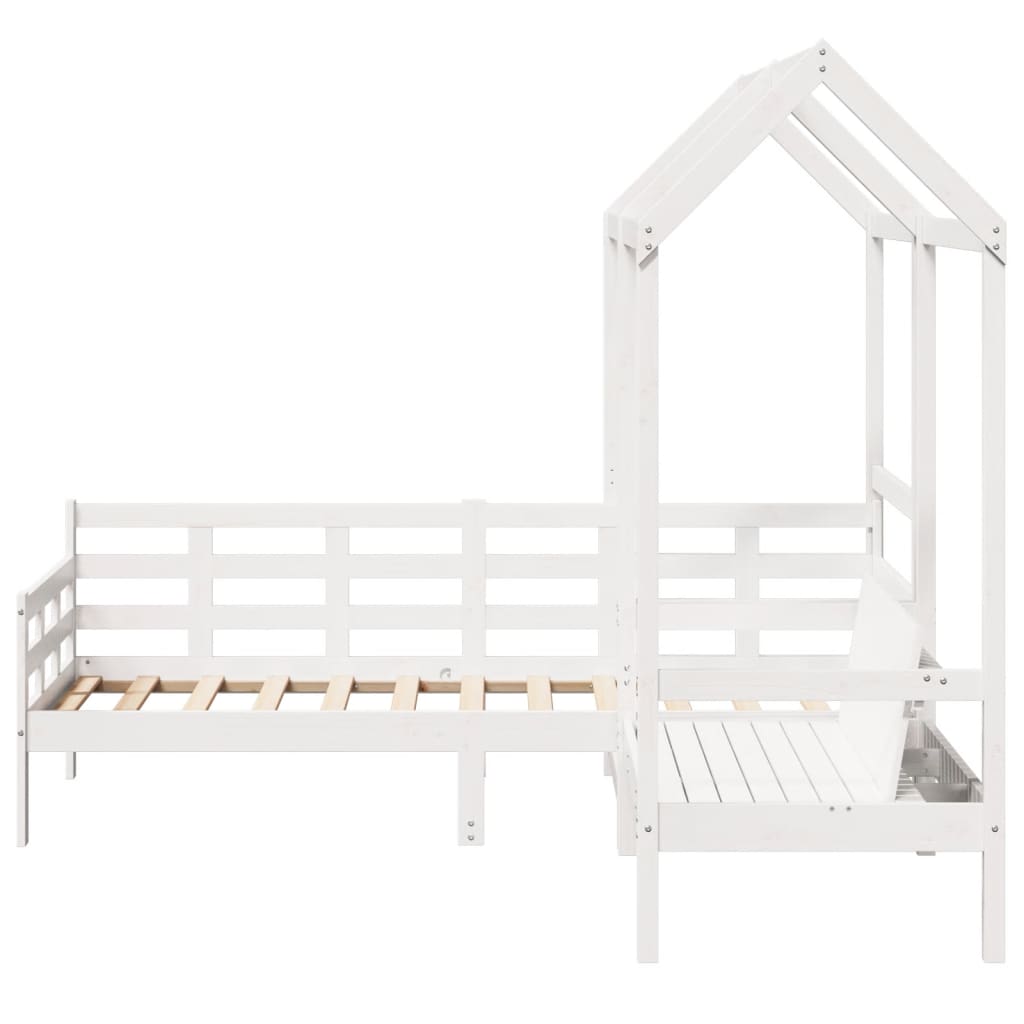 vidaXL Day Bed and Bench Set with Roof without Mattress White 90x200 cm