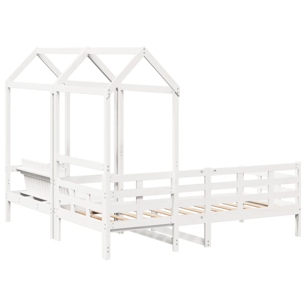 vidaXL Day Bed and Bench Set with Roof without Mattress White 90x200 cm