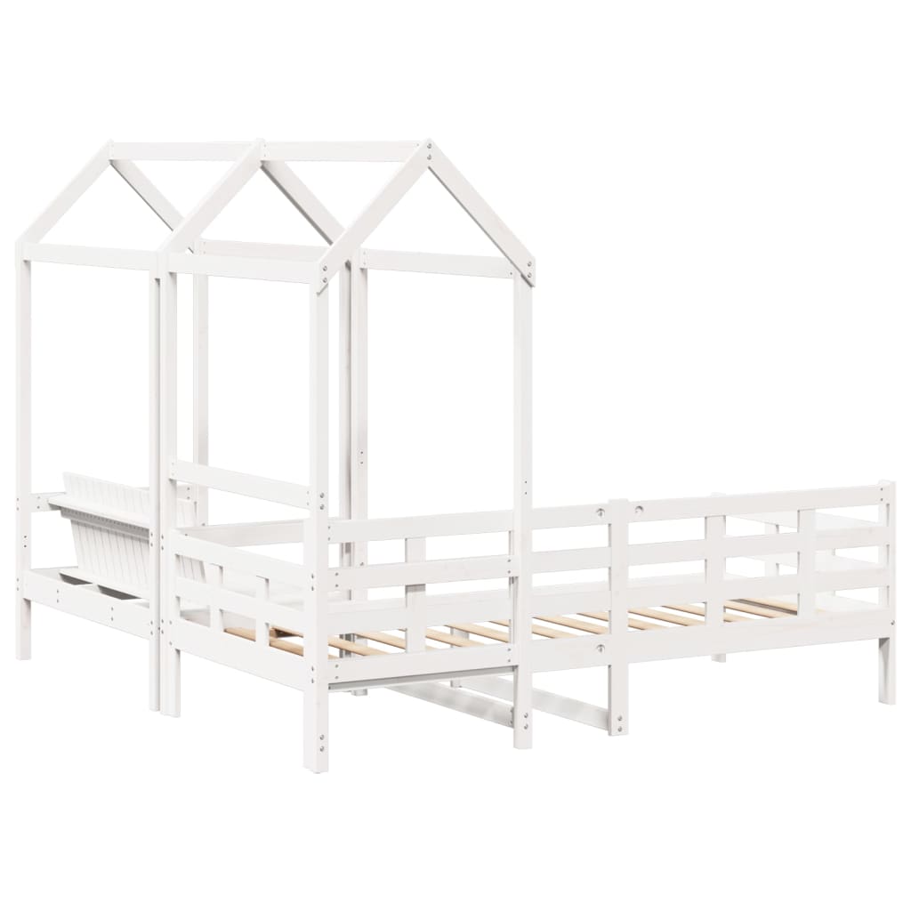 vidaXL Day Bed and Bench Set with Roof without Mattress White 80x200 cm