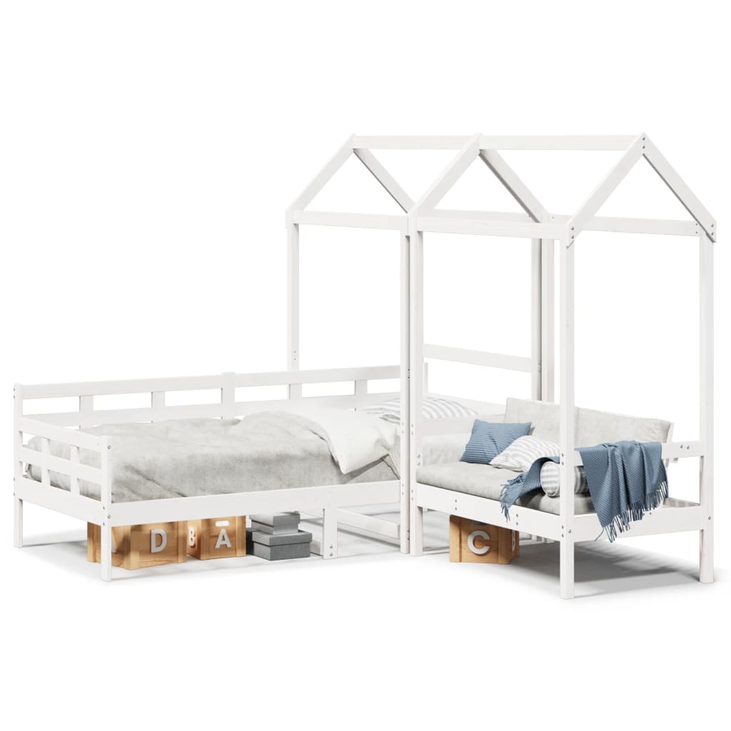 vidaXL Day Bed and Bench Set with Roof without Mattress White 90x190 cm Single