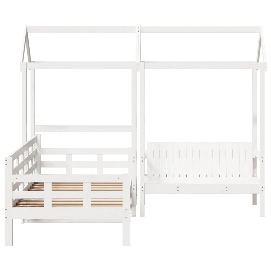 vidaXL Day Bed and Bench Set with Roof without Mattress White 90x190 cm Single