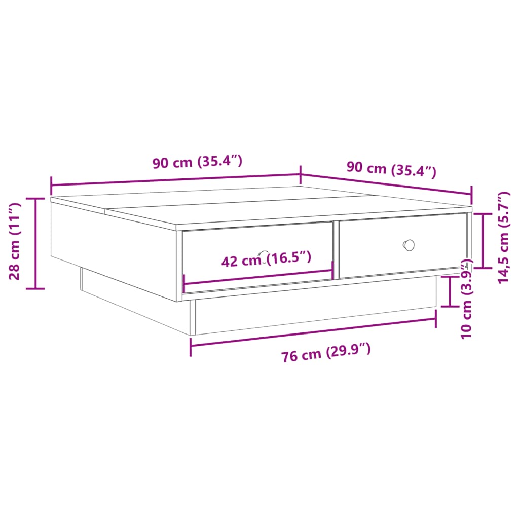 vidaXL Coffee Table Smoked Oak 90x90x28 cm Engineered Wood