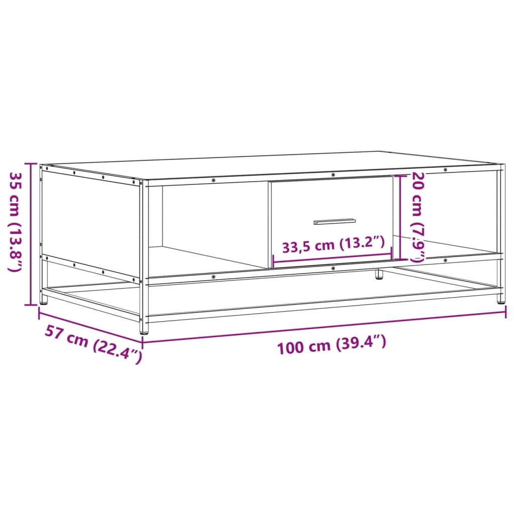 vidaXL Coffee Table Sonoma Oak 100x57x35 cm Engineered Wood and Metal