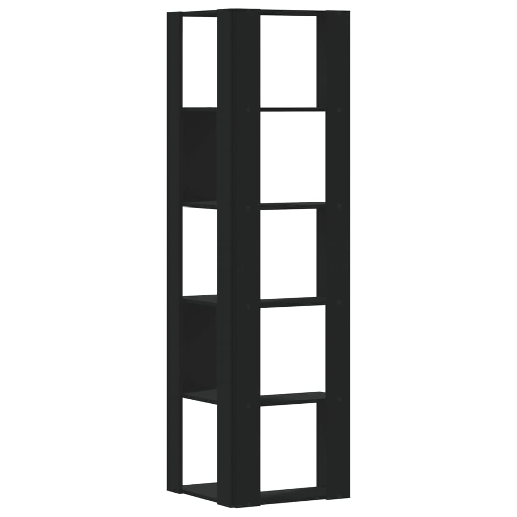 vidaXL Corner Bookcase 5-Tier Black 50x50x179 cm Engineered Wood