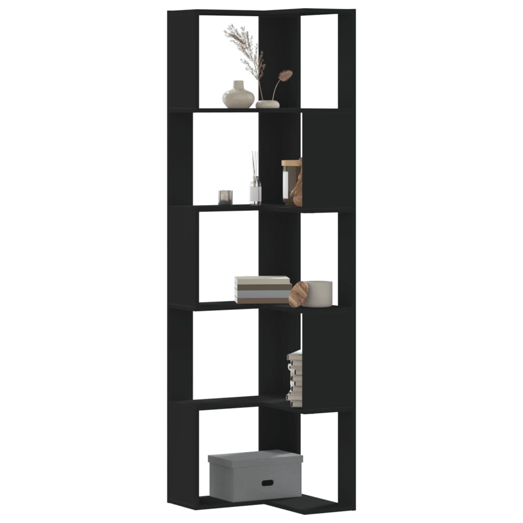 vidaXL Corner Bookcase 5-Tier Black 50x50x179 cm Engineered Wood