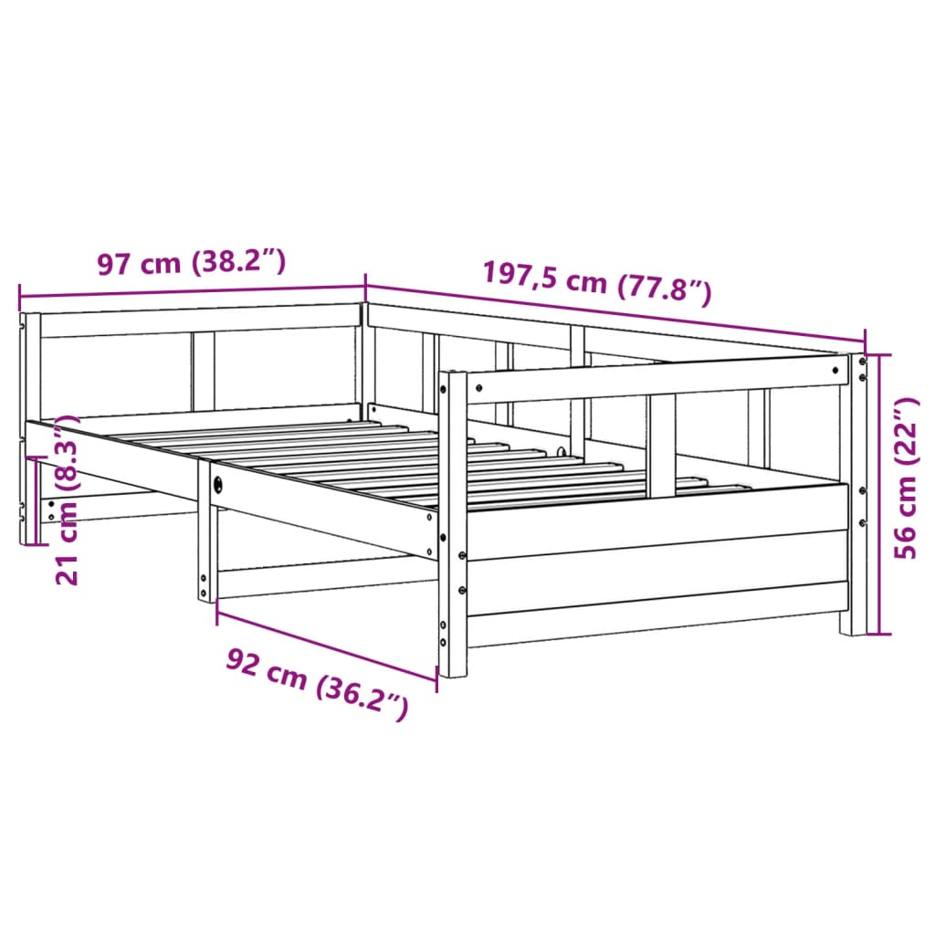 vidaXL Daybed without Mattress Natural 90x190 cm Single Solid Wood Pine