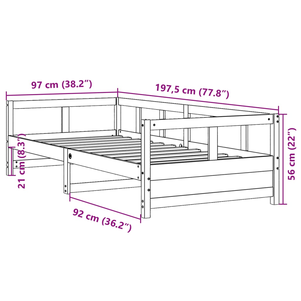 vidaXL Daybed without Mattress Wax Brown 90x190 cm Single Solid Wood Pine