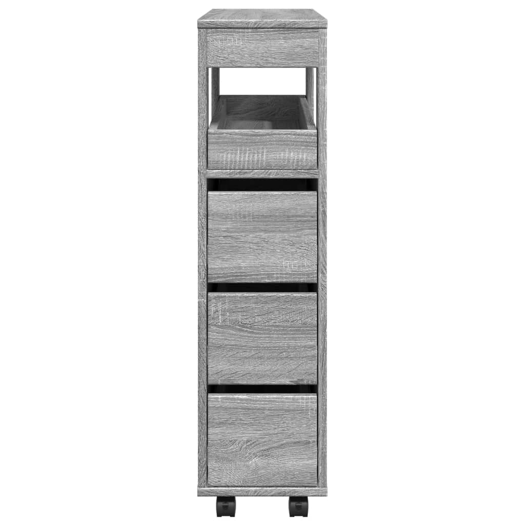 vidaXL Narrow Bathroom Cabinet with Wheels Grey Sonoma Engineered Wood