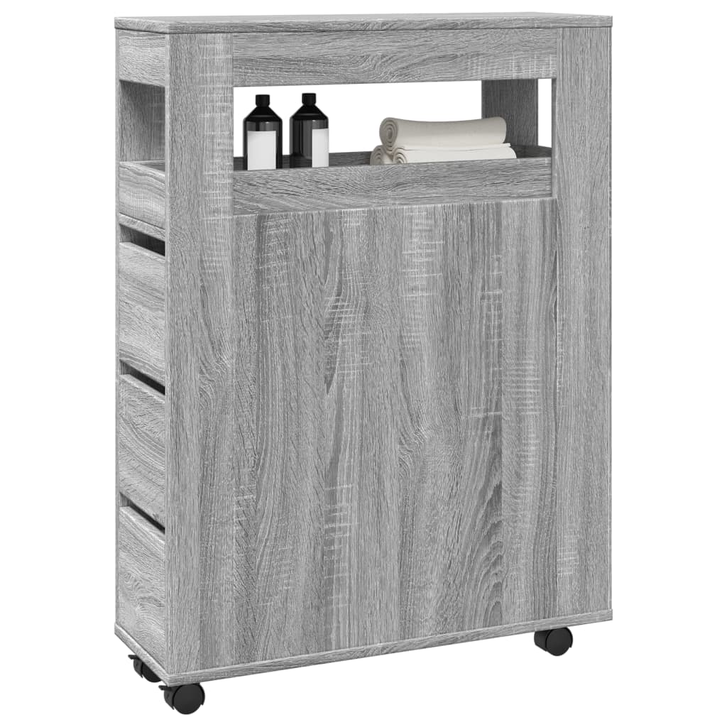 vidaXL Narrow Bathroom Cabinet with Wheels Grey Sonoma Engineered Wood