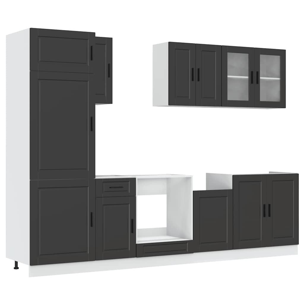 vidaXL 8 Piece Kitchen Cabinet Set Porto Black Engineered Wood
