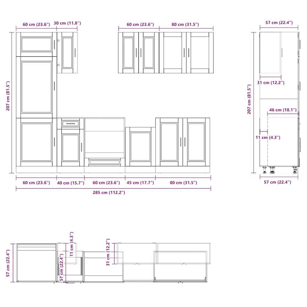 vidaXL 8 Piece Kitchen Cabinet Set Porto Black Engineered Wood
