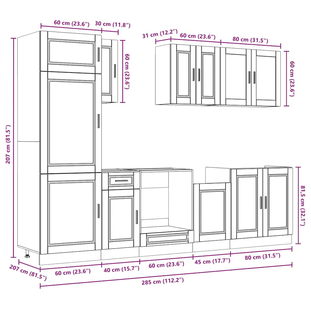 vidaXL 8 Piece Kitchen Cabinet Set Porto Black Engineered Wood
