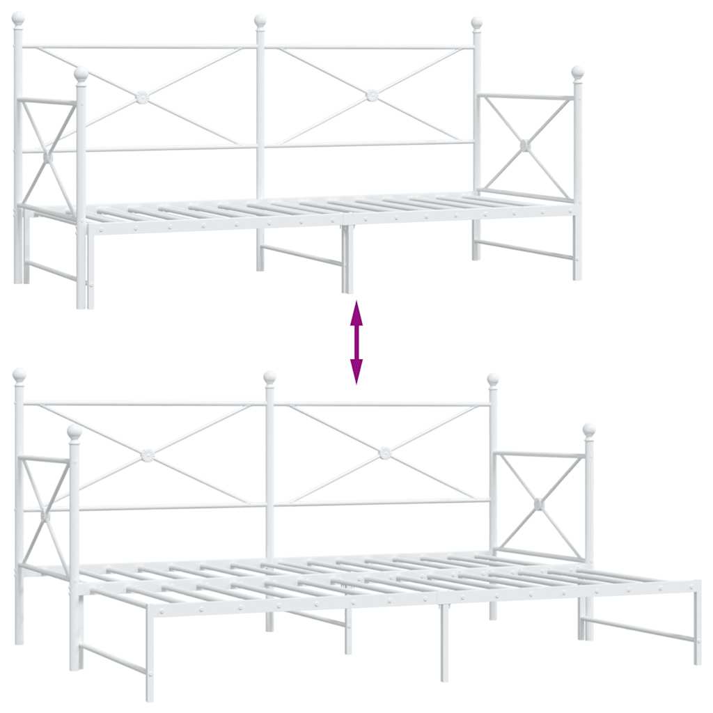 vidaXL Daybed with Trundle without Mattress White 90x200 cm Steel