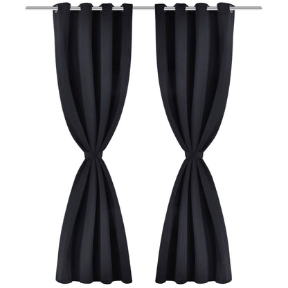 2 pcs Black Blackout Curtains with Metal Rings 135 x 245 cm