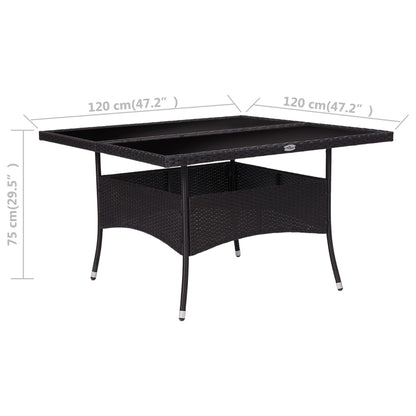 vidaXL Outdoor Dining Table Black Poly Rattan and Glass