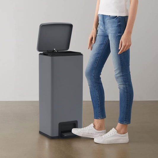 vidaXL Dustbin with Pedal Anti-fingerprint 30L Grey Stainless Steel