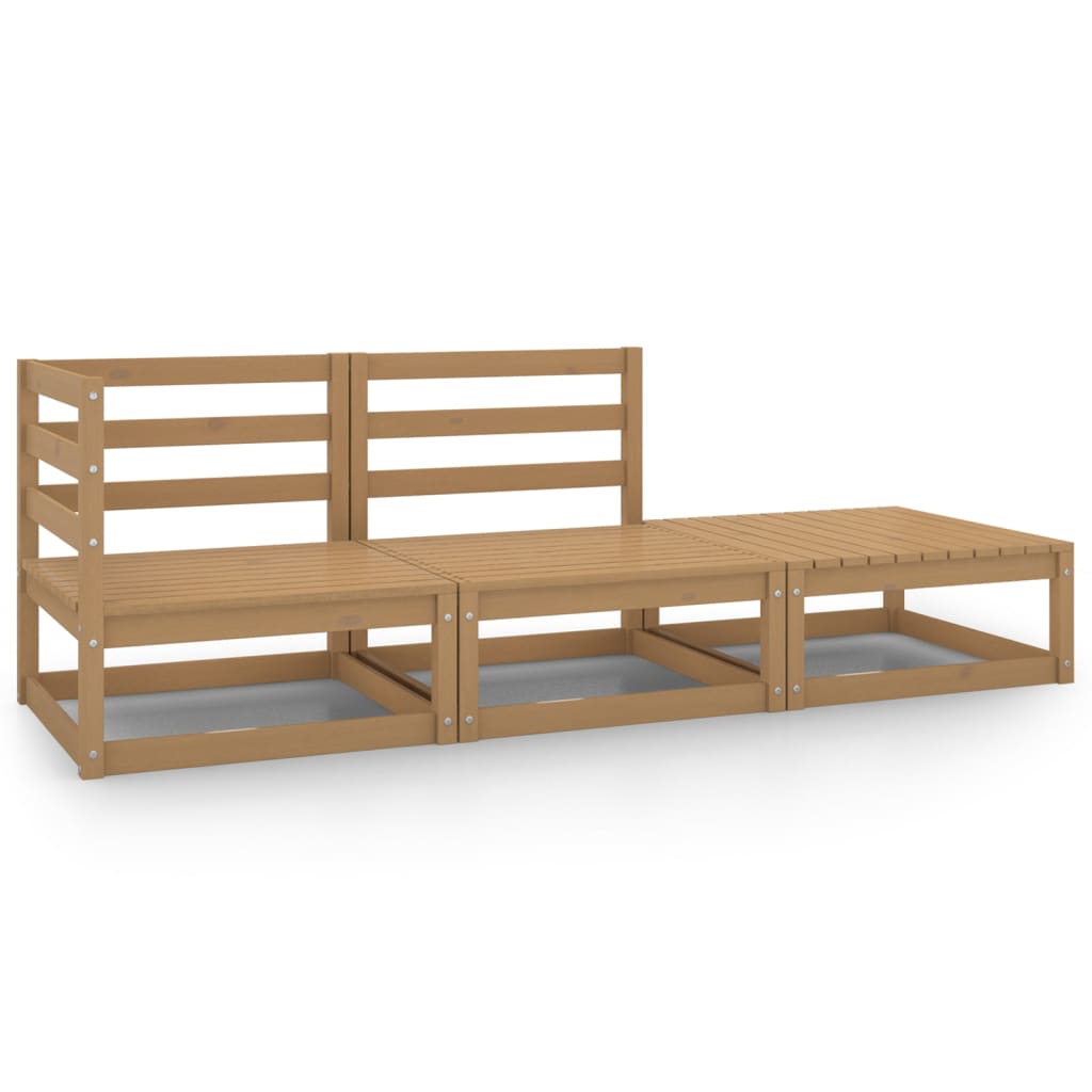 vidaXL 3 Piece Garden Lounge Set Honey Brown Solid Pinewood