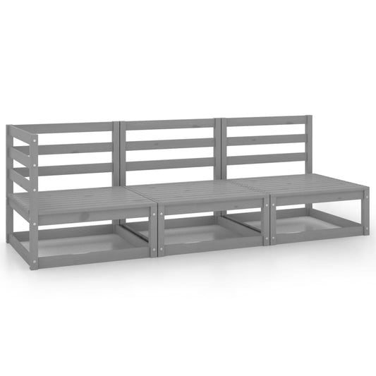 vidaXL 3 Piece Garden Lounge Set Grey Solid Pinewood