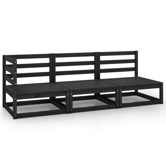vidaXL 3 Piece Garden Lounge Set Black Solid Pinewood