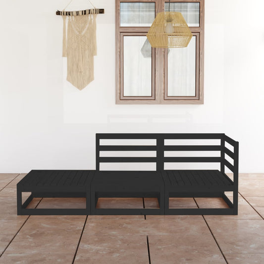 vidaXL 3 Piece Garden Lounge Set Black Solid Pinewood