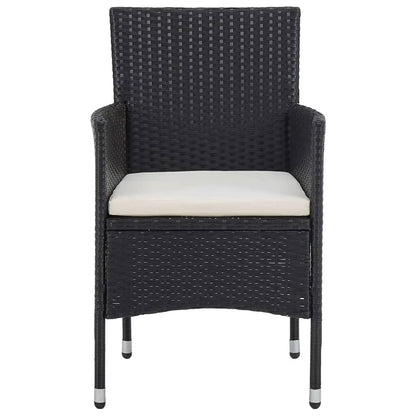 vidaXL 3 Piece Garden Dining Set Poly Rattan and Tempered Glass Black