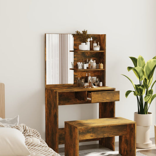 vidaXL Dressing Table with Mirror Smoked Oak 74.5x40x141 cm