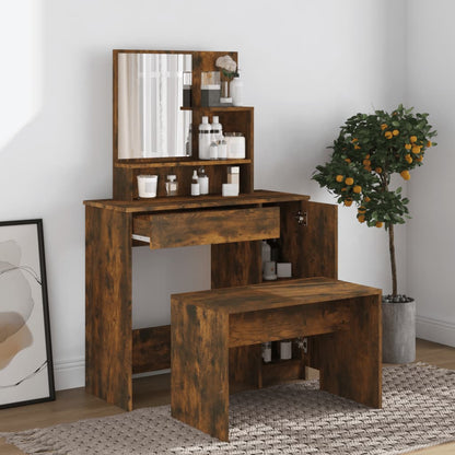 vidaXL Dressing Table with Mirror Smoked Oak 86.5x35x136 cm