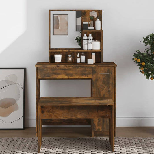 vidaXL Dressing Table with Mirror Smoked Oak 86.5x35x136 cm