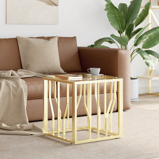 vidaXL Coffee Table Gold 50x50x50 cm Stainless Steel and Glass