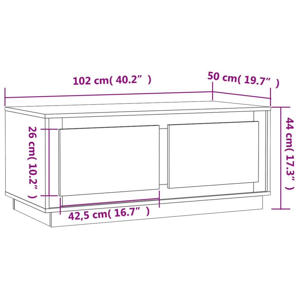 vidaXL Coffee Table Sonoma Oak 102x50x44 cm Engineered Wood