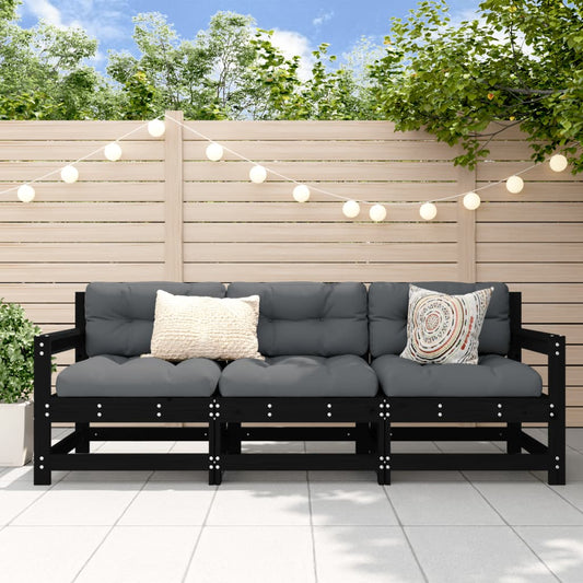 vidaXL 3 Piece Garden Lounge Set Black Solid Wood Pine