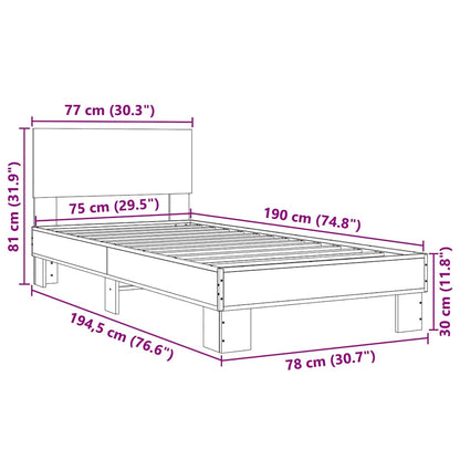 vidaXL Bed Frame without Mattress Grey Sonoma 75x190 cm Small Single