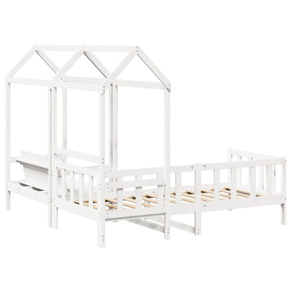 vidaXL Day Bed and Bench Set with Roof without Mattress White 90x190 cm Single