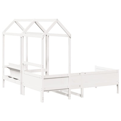 vidaXL Day Bed and Bench Set with Roof without Mattress White 90x190 cm Single