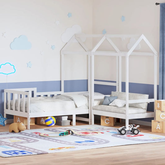 vidaXL Day Bed and Bench Set with Roof without Mattress White 90x190 cm Single
