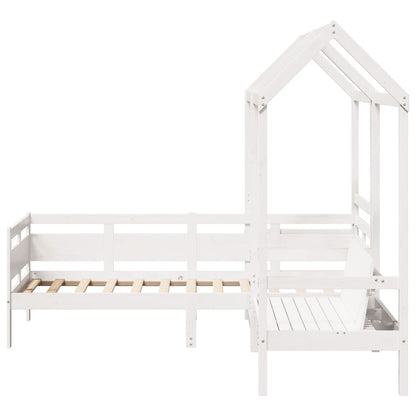vidaXL Day Bed and Bench Set with Roof without Mattress White 90x200 cm
