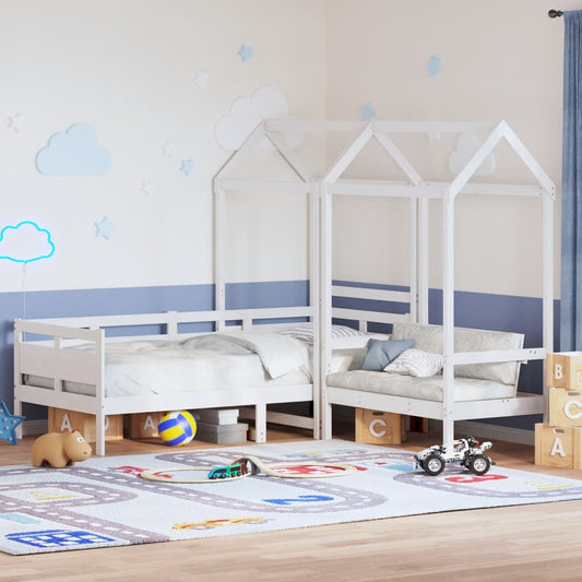 vidaXL Day Bed and Bench Set with Roof without Mattress White 90x200 cm