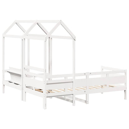 vidaXL Day Bed and Bench Set with Roof without Mattress White 90x190 cm Single