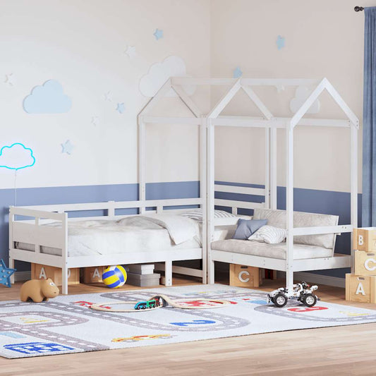 vidaXL Day Bed and Bench Set with Roof without Mattress White 90x190 cm Single