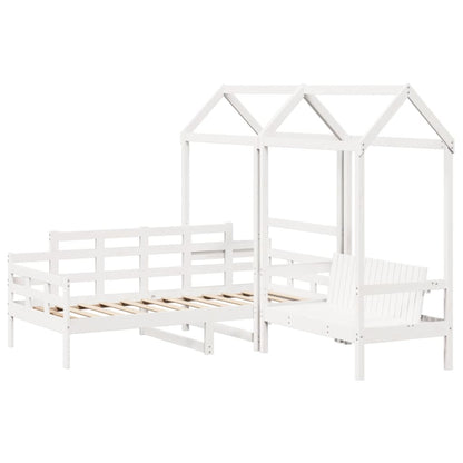 vidaXL Day Bed and Bench Set with Roof without Mattress White 90x190 cm Single