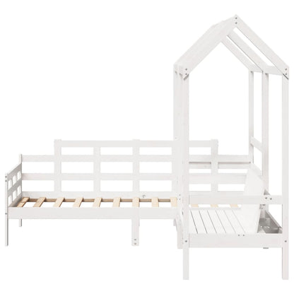 vidaXL Day Bed and Bench Set with Roof without Mattress White 90x190 cm Single