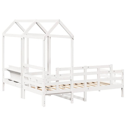 vidaXL Day Bed and Bench Set with Roof without Mattress White 90x190 cm Single