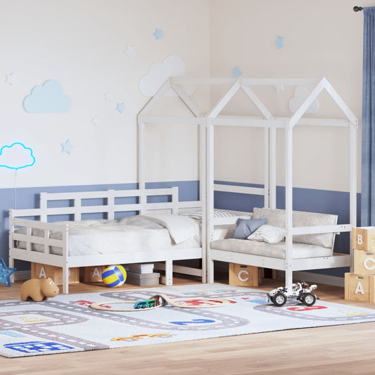 vidaXL Day Bed and Bench Set with Roof without Mattress White 90x190 cm Single