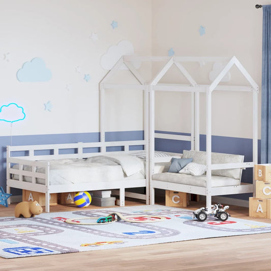 vidaXL Day Bed and Bench Set with Roof without Mattress White 90x190 cm Single