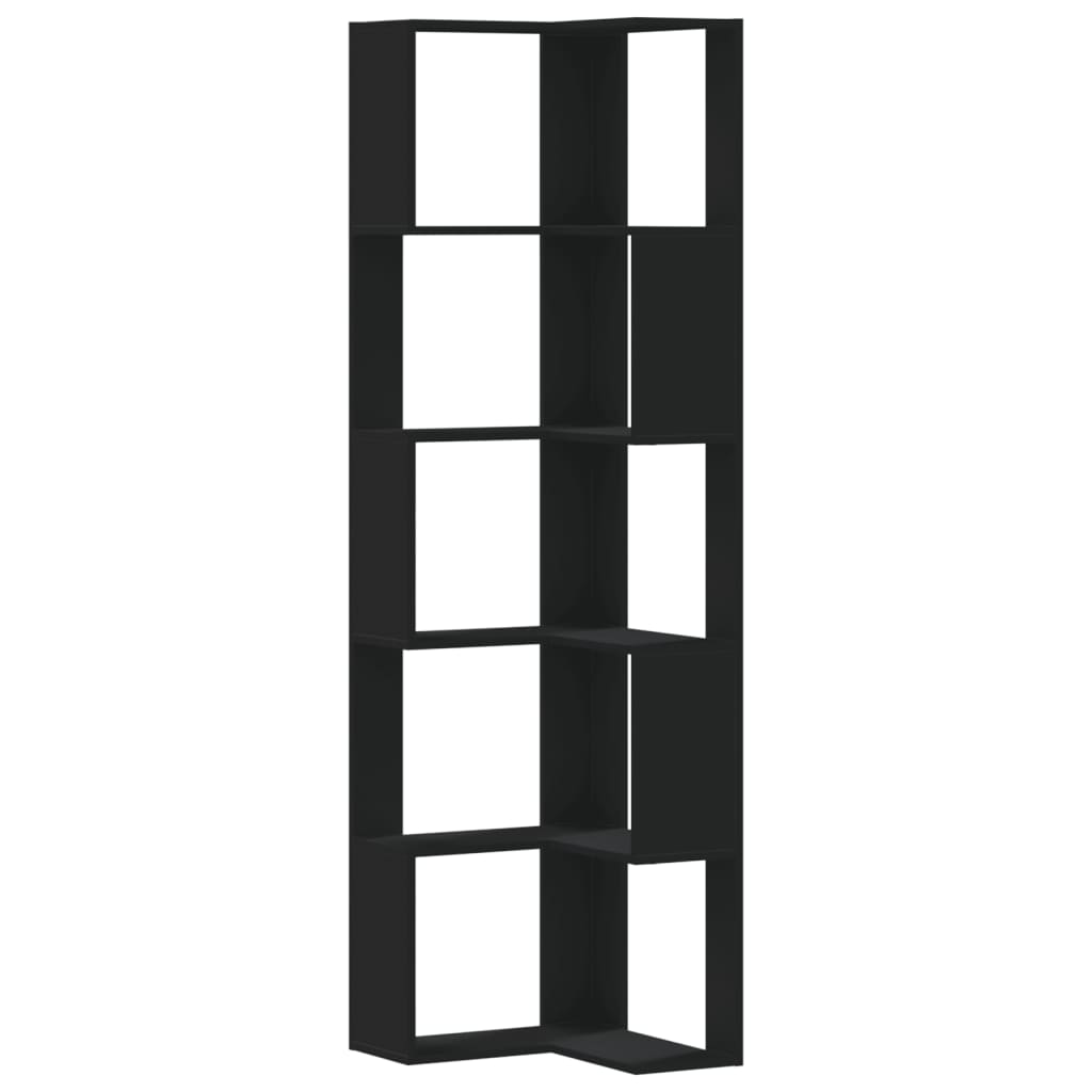 vidaXL Corner Bookcase 5-Tier Black 50x50x179 cm Engineered Wood
