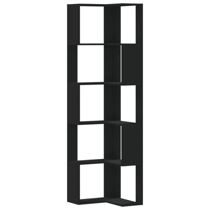 vidaXL Corner Bookcase 5-Tier Black 50x50x179 cm Engineered Wood
