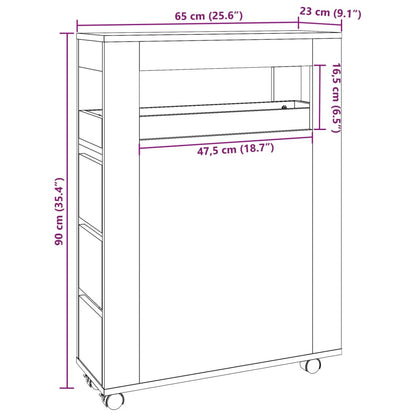 vidaXL Narrow Bathroom Cabinet with Wheels Grey Sonoma Engineered Wood