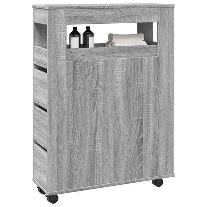 vidaXL Narrow Bathroom Cabinet with Wheels Grey Sonoma Engineered Wood