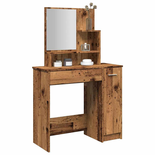 vidaXL Dressing Table with Mirror Old Wood 86.5x35x136 cm